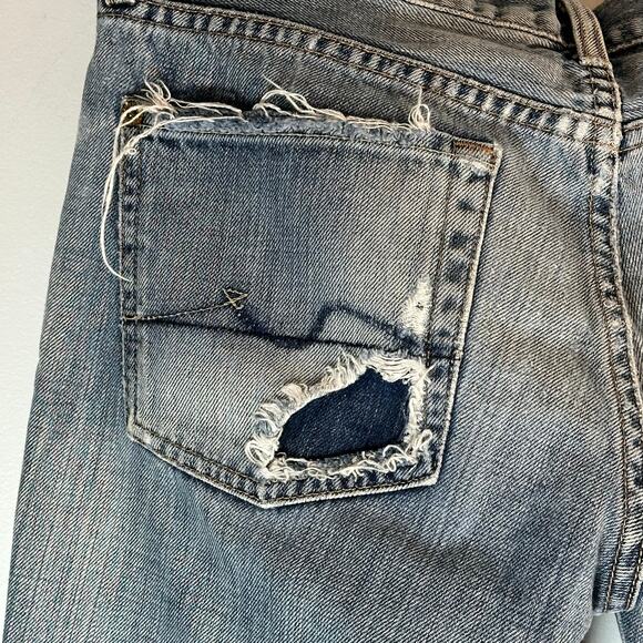 7 FOR ALL MANKIND Distressed Flare Jeans Womans size 28 X 29 Low Rise Vintage - Picture 9 of 15